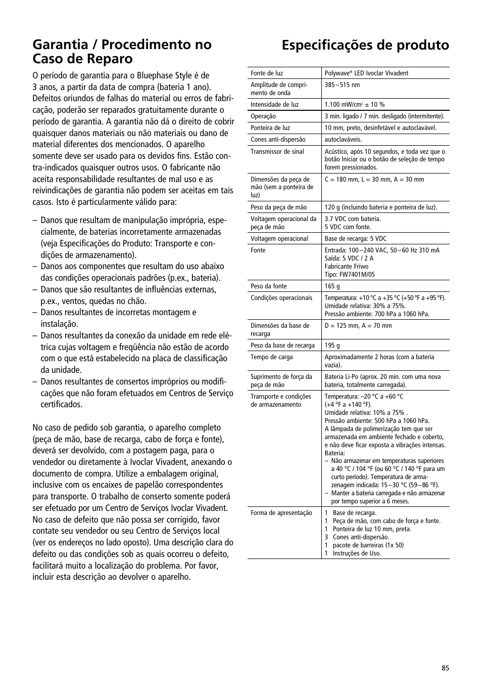 Ivoclar Vivadent Bluephase Style User Manual | Page 85 / 88