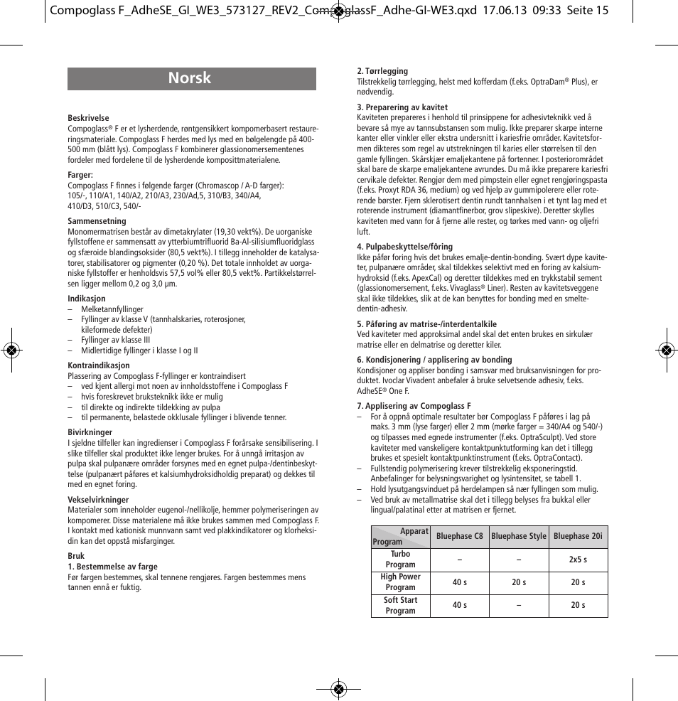 Norsk | Ivoclar Vivadent Compoglass F User Manual | Page 15 / 28