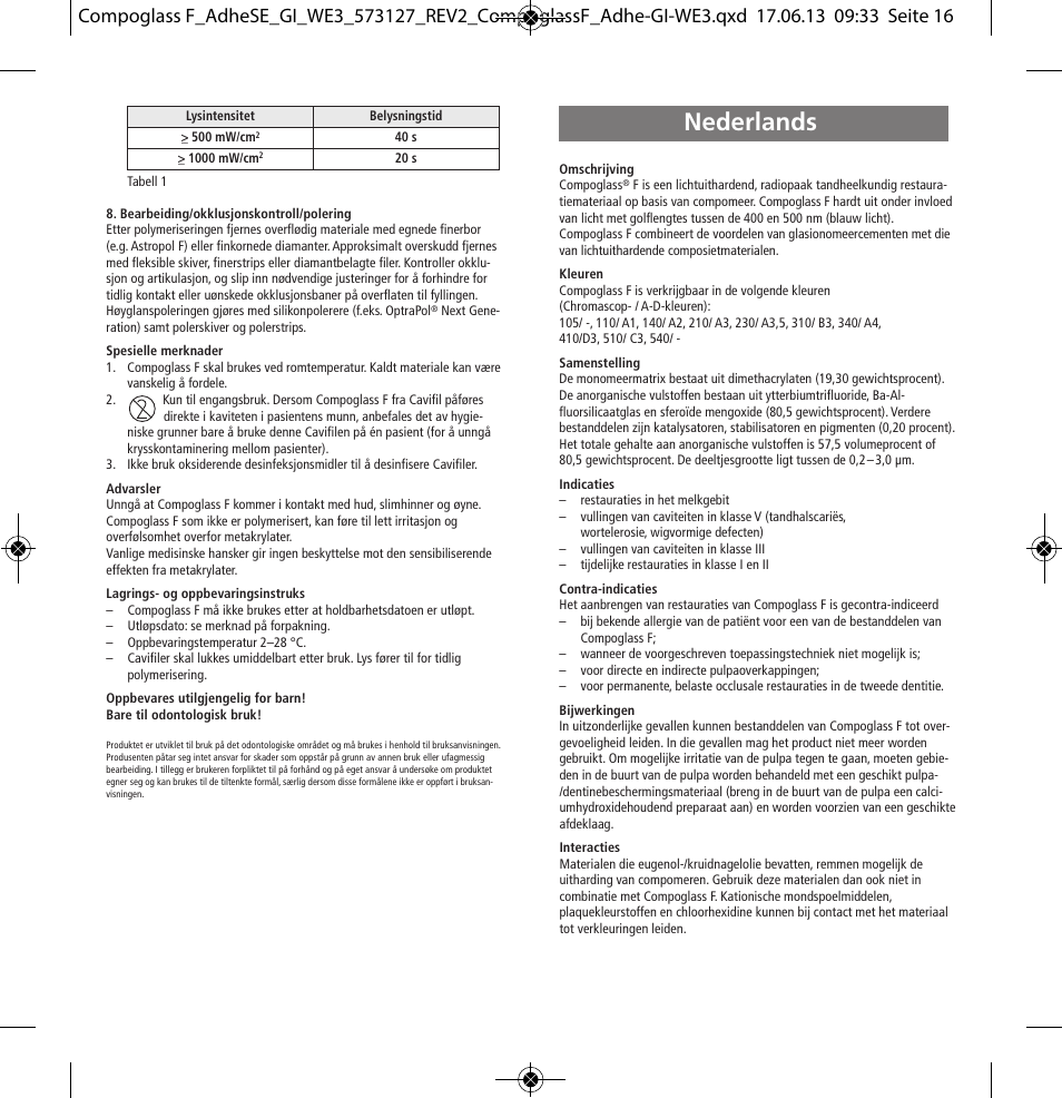 Nederlands | Ivoclar Vivadent Compoglass F User Manual | Page 16 / 28