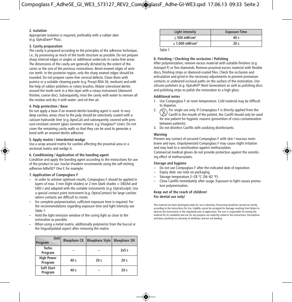 Ivoclar Vivadent Compoglass F User Manual | Page 2 / 28