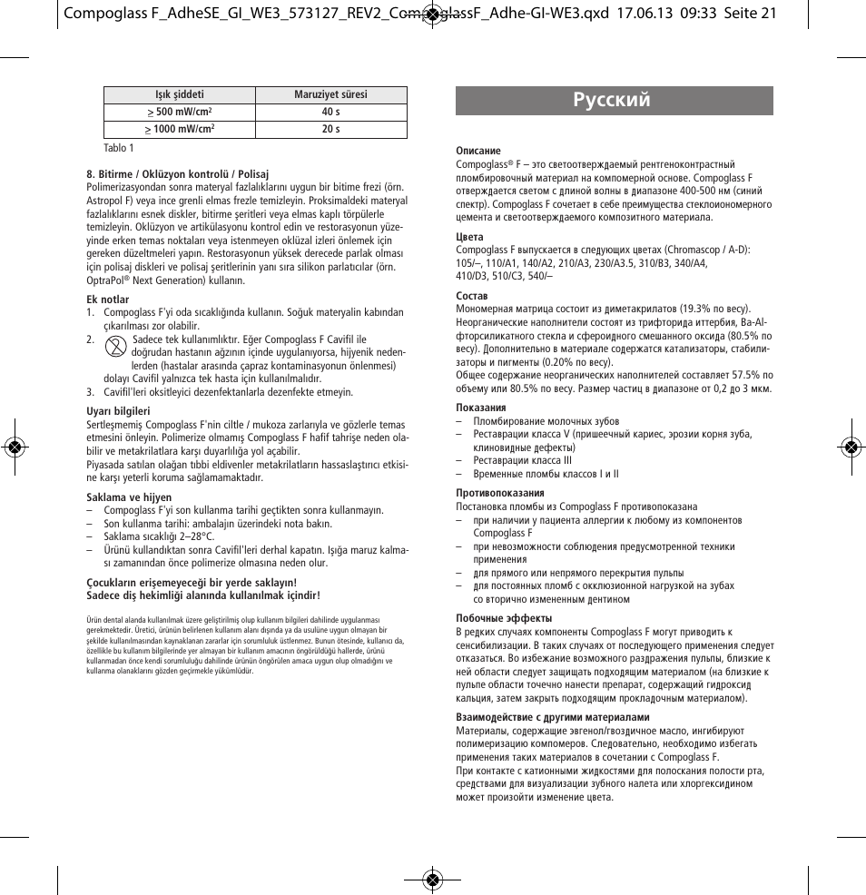 Russian, Êûòòíëè | Ivoclar Vivadent Compoglass F User Manual | Page 21 / 28