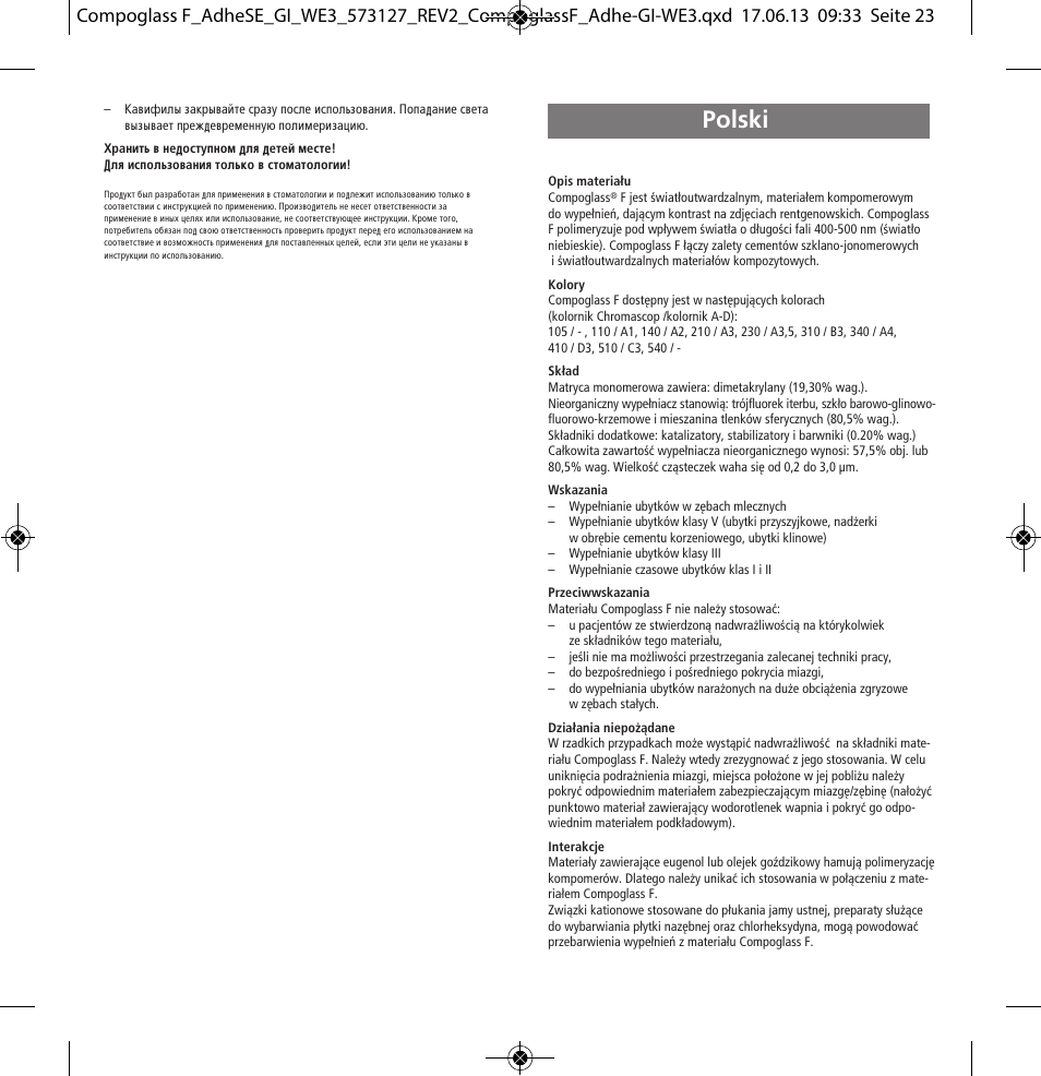 Polski | Ivoclar Vivadent Compoglass F User Manual | Page 23 / 28