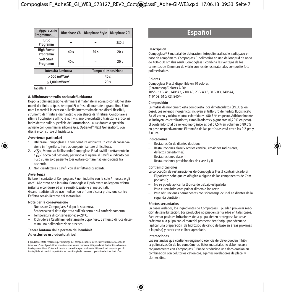 Español | Ivoclar Vivadent Compoglass F User Manual | Page 7 / 28