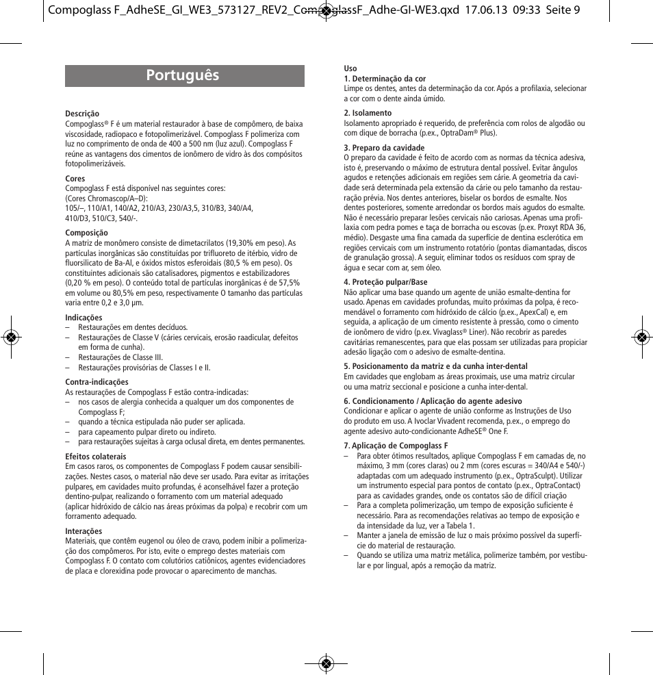 Português | Ivoclar Vivadent Compoglass F User Manual | Page 9 / 28