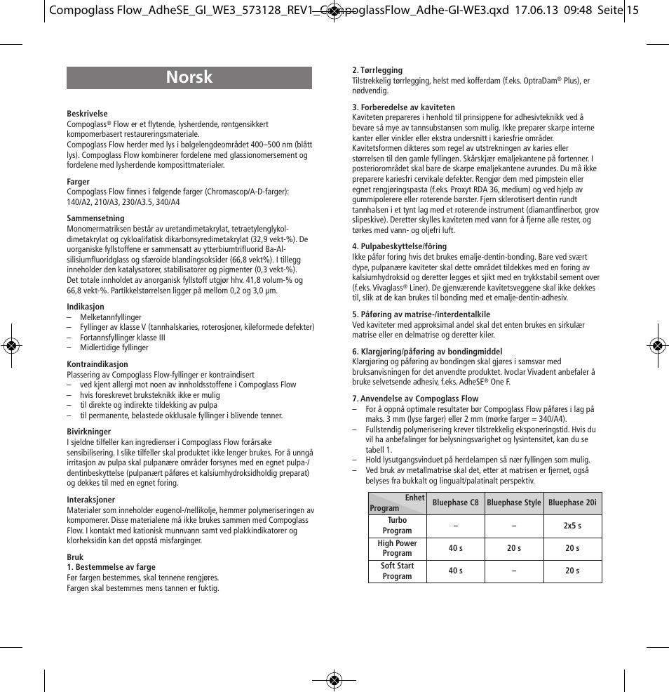 Norsk | Ivoclar Vivadent Compoglass Flow User Manual | Page 15 / 28