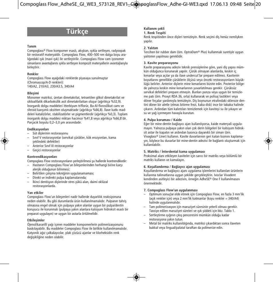 Türkçe | Ivoclar Vivadent Compoglass Flow User Manual | Page 20 / 28