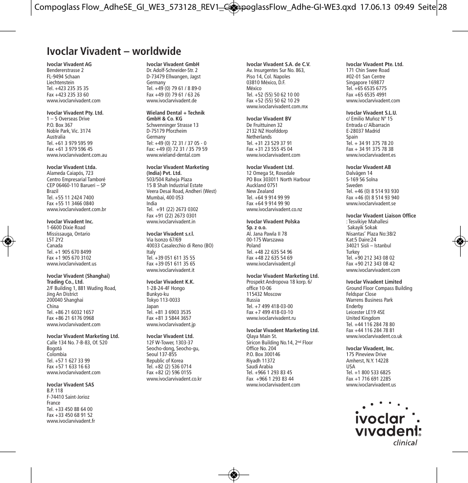 Ivoclar vivadent – worldwide | Ivoclar Vivadent Compoglass Flow User Manual | Page 28 / 28