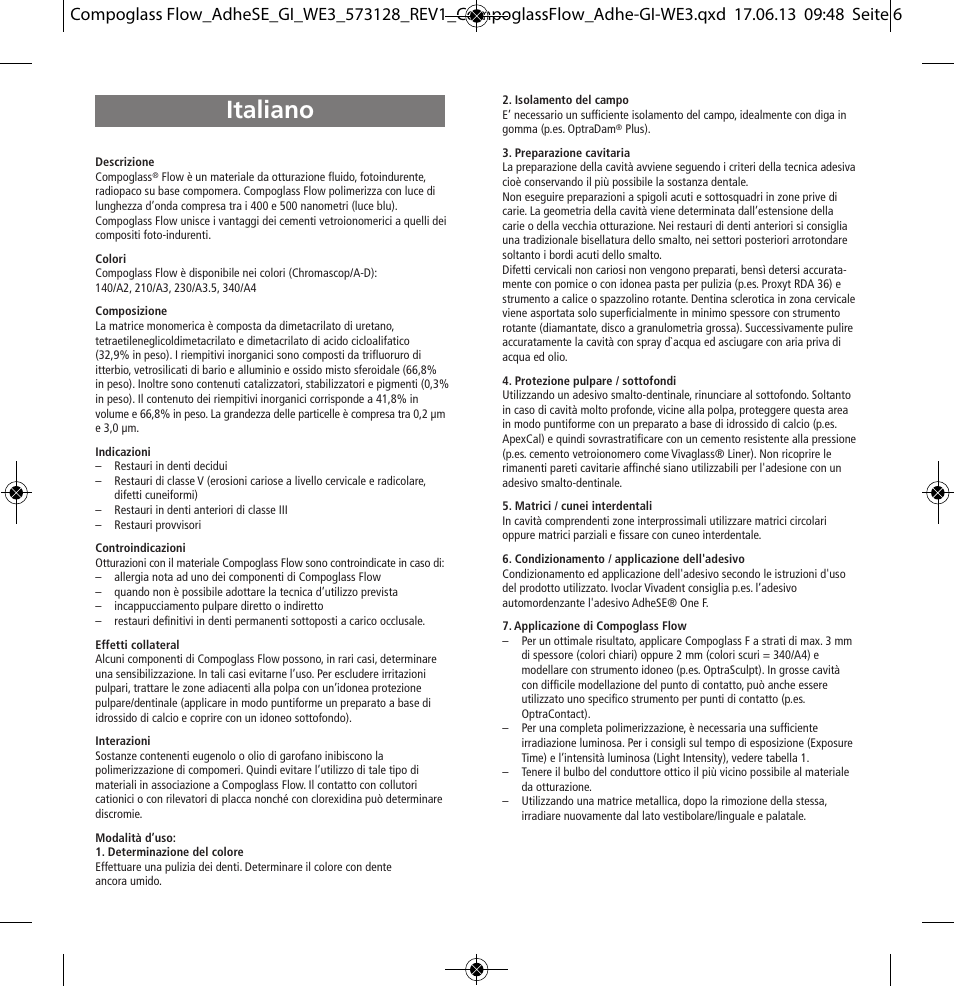 Italiano | Ivoclar Vivadent Compoglass Flow User Manual | Page 6 / 28