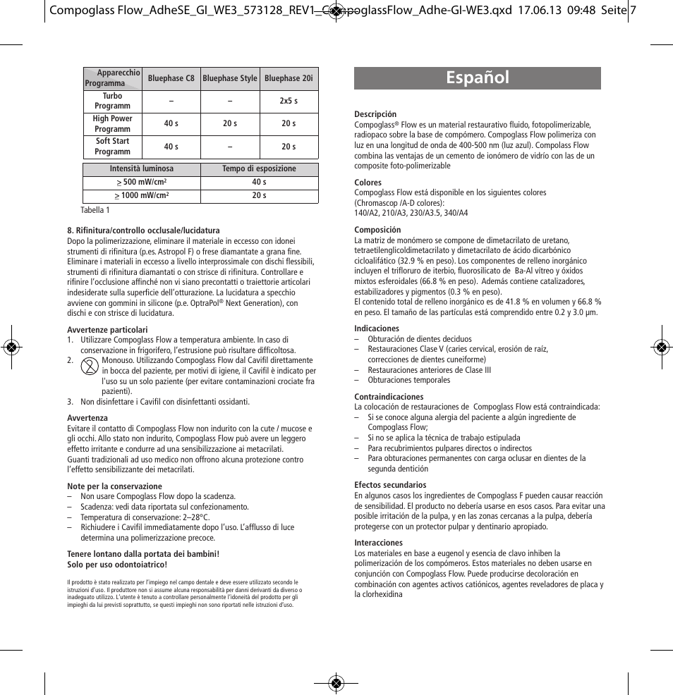 Español | Ivoclar Vivadent Compoglass Flow User Manual | Page 7 / 28