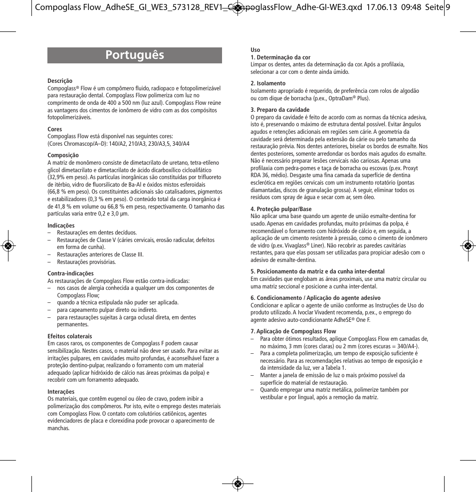 Português | Ivoclar Vivadent Compoglass Flow User Manual | Page 9 / 28