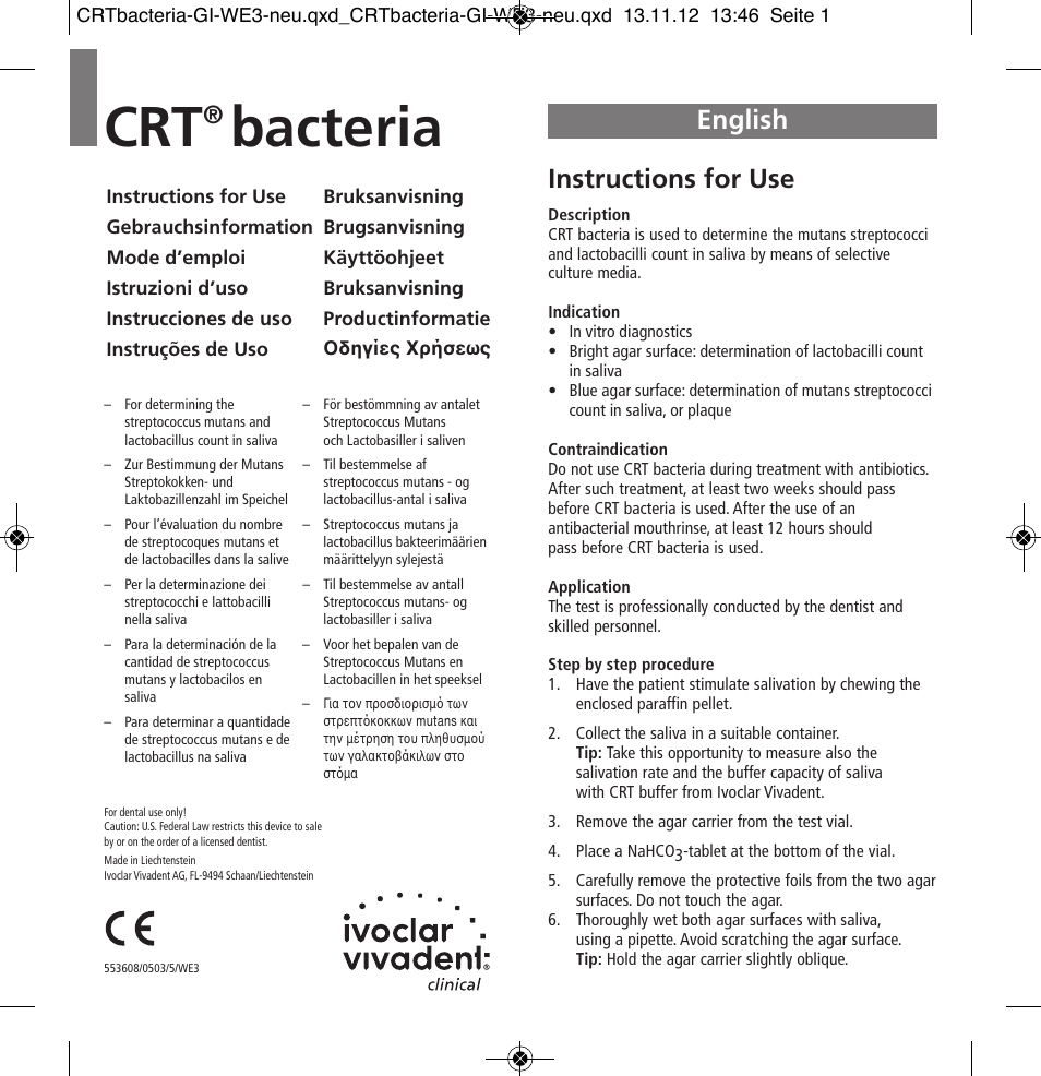 Ivoclar Vivadent CRT bacteria User Manual | 20 pages