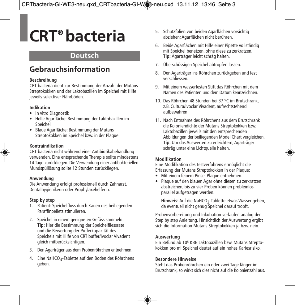 Deutsch, Bacteria, Gebrauchsinformation | Ivoclar Vivadent CRT bacteria User Manual | Page 3 / 20