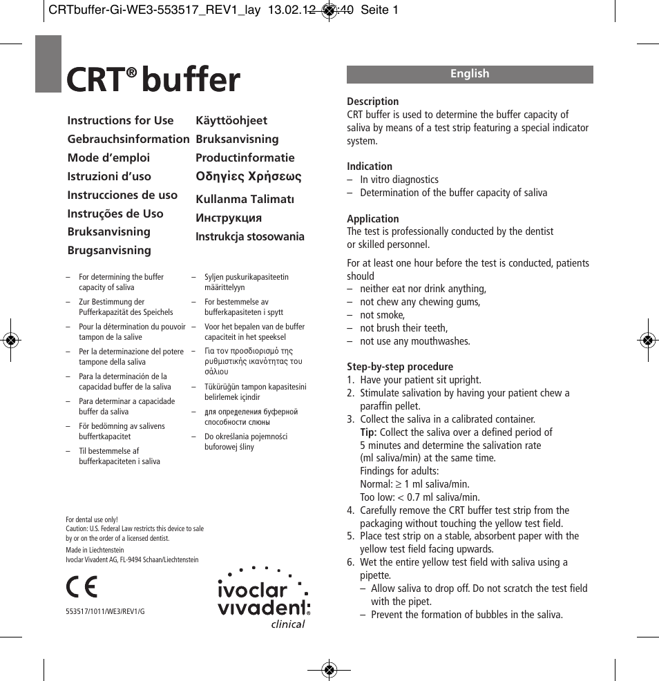 Ivoclar Vivadent CRT buffer User Manual | 20 pages