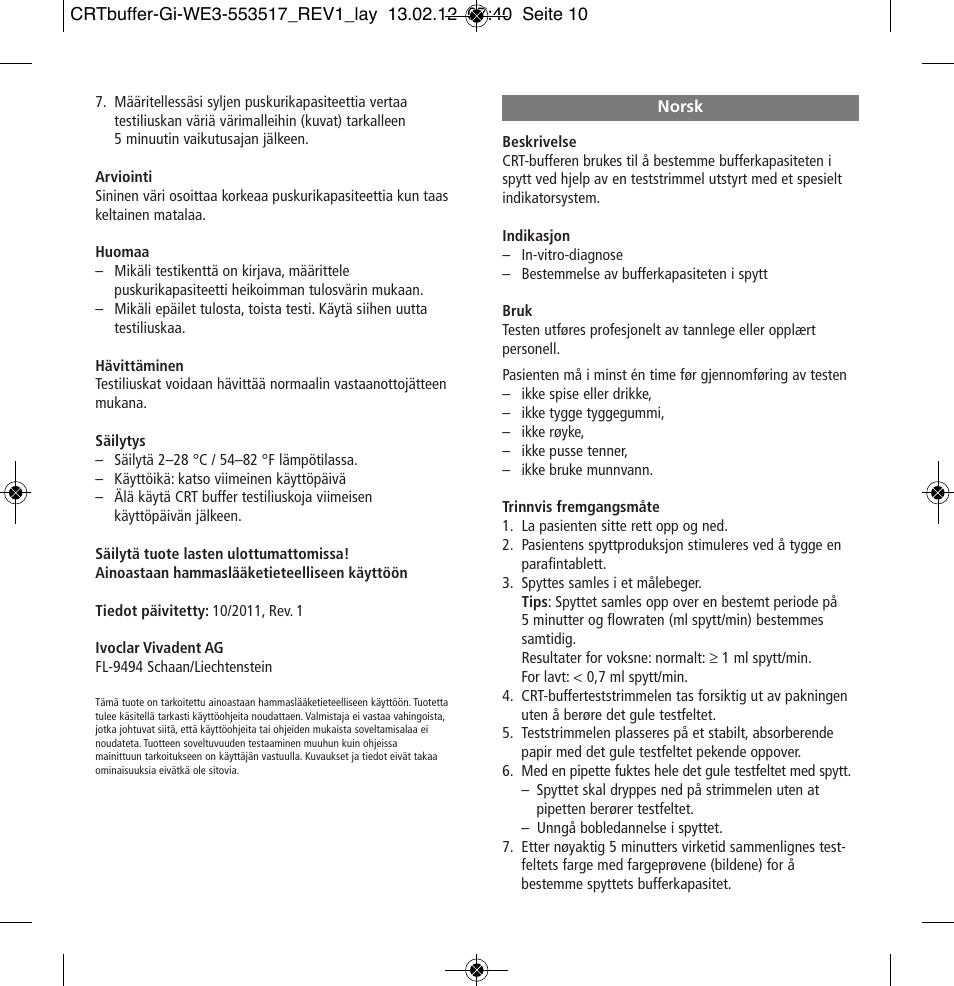 Norsk | Ivoclar Vivadent CRT buffer User Manual | Page 10 / 20