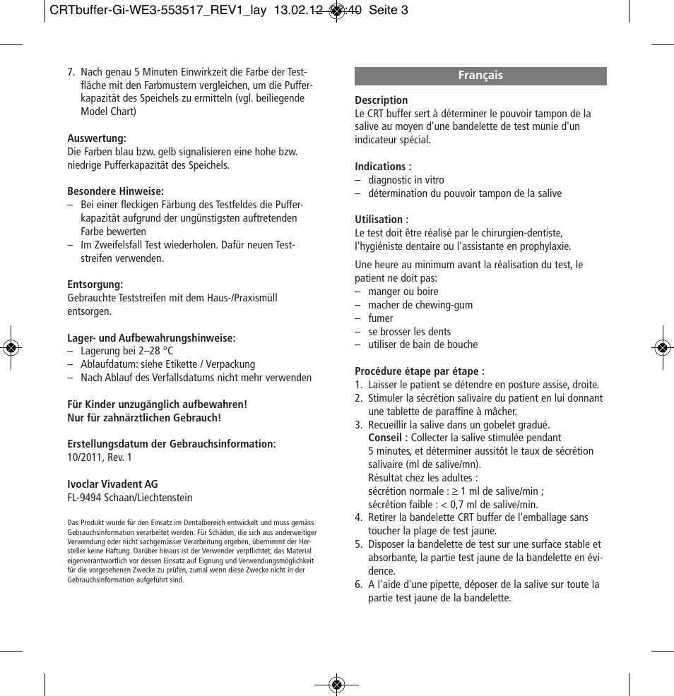 Français | Ivoclar Vivadent CRT buffer User Manual | Page 3 / 20