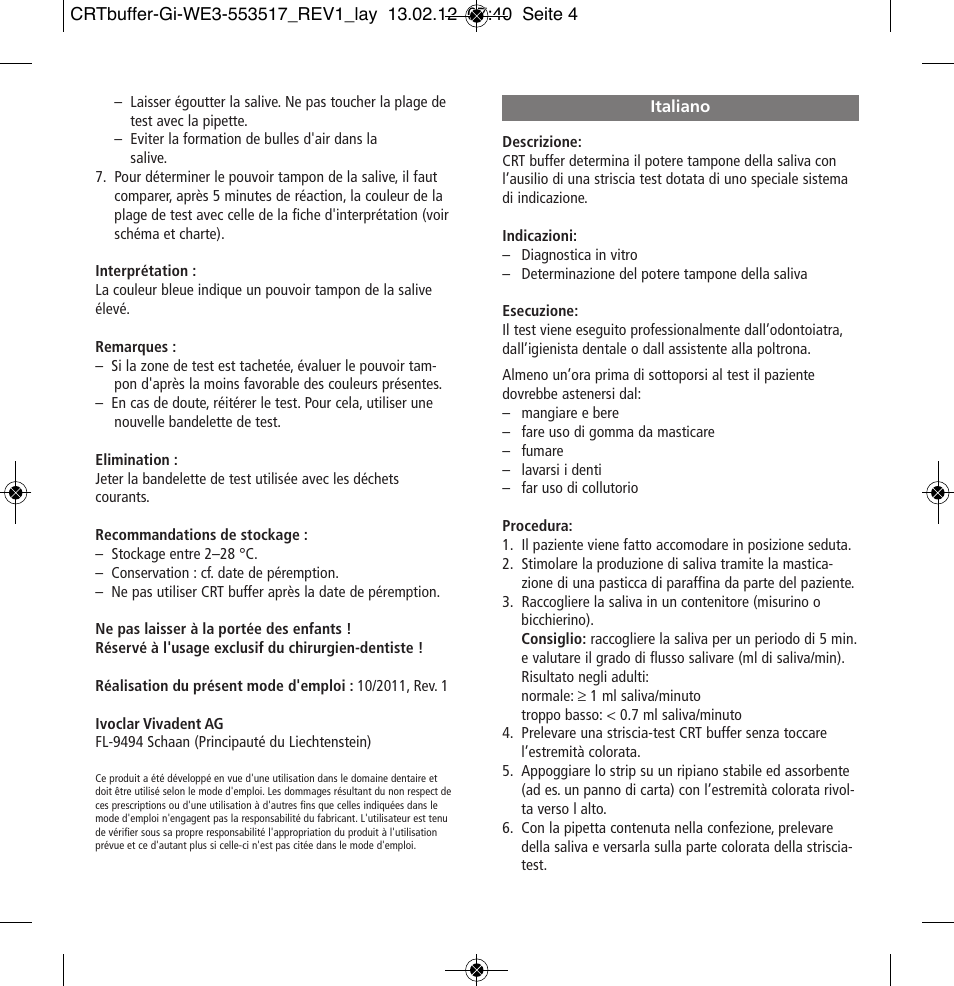 Italiano | Ivoclar Vivadent CRT buffer User Manual | Page 4 / 20