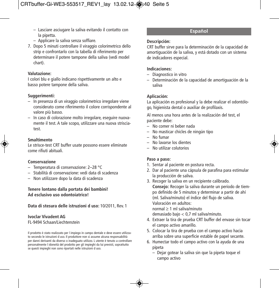 Español | Ivoclar Vivadent CRT buffer User Manual | Page 5 / 20