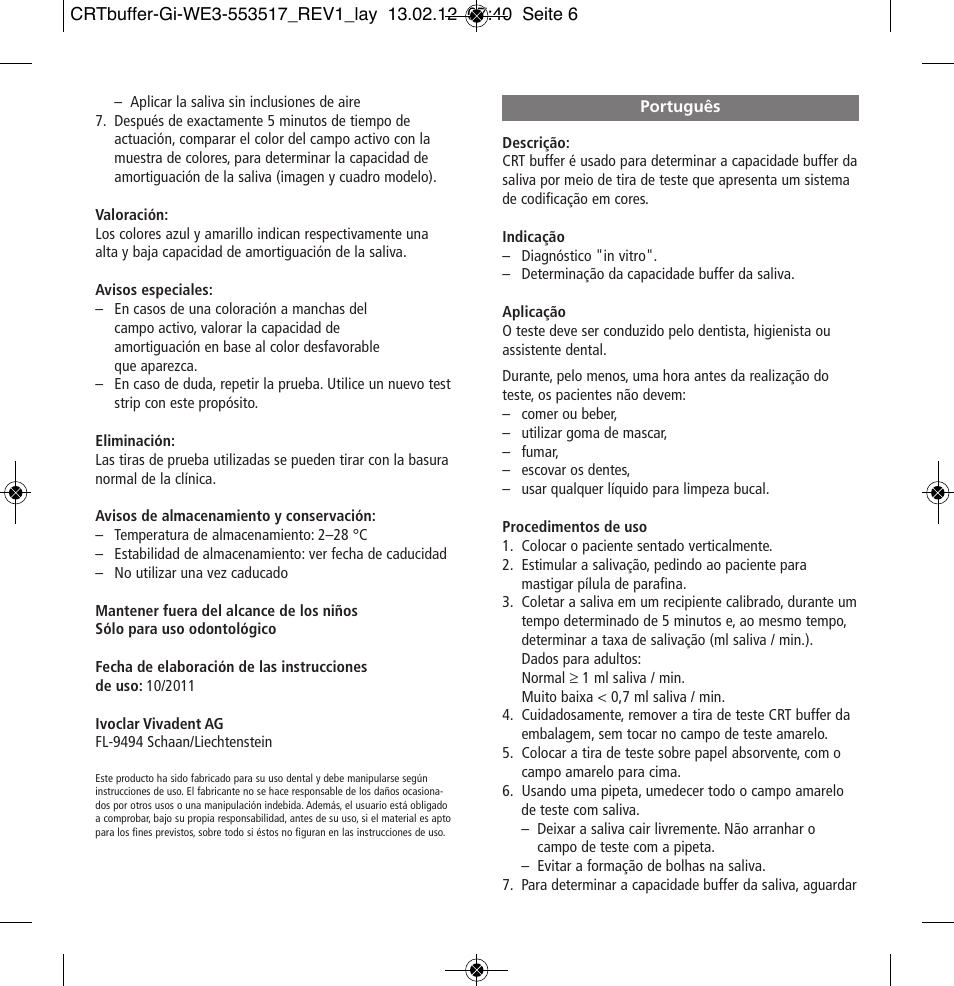 Português | Ivoclar Vivadent CRT buffer User Manual | Page 6 / 20