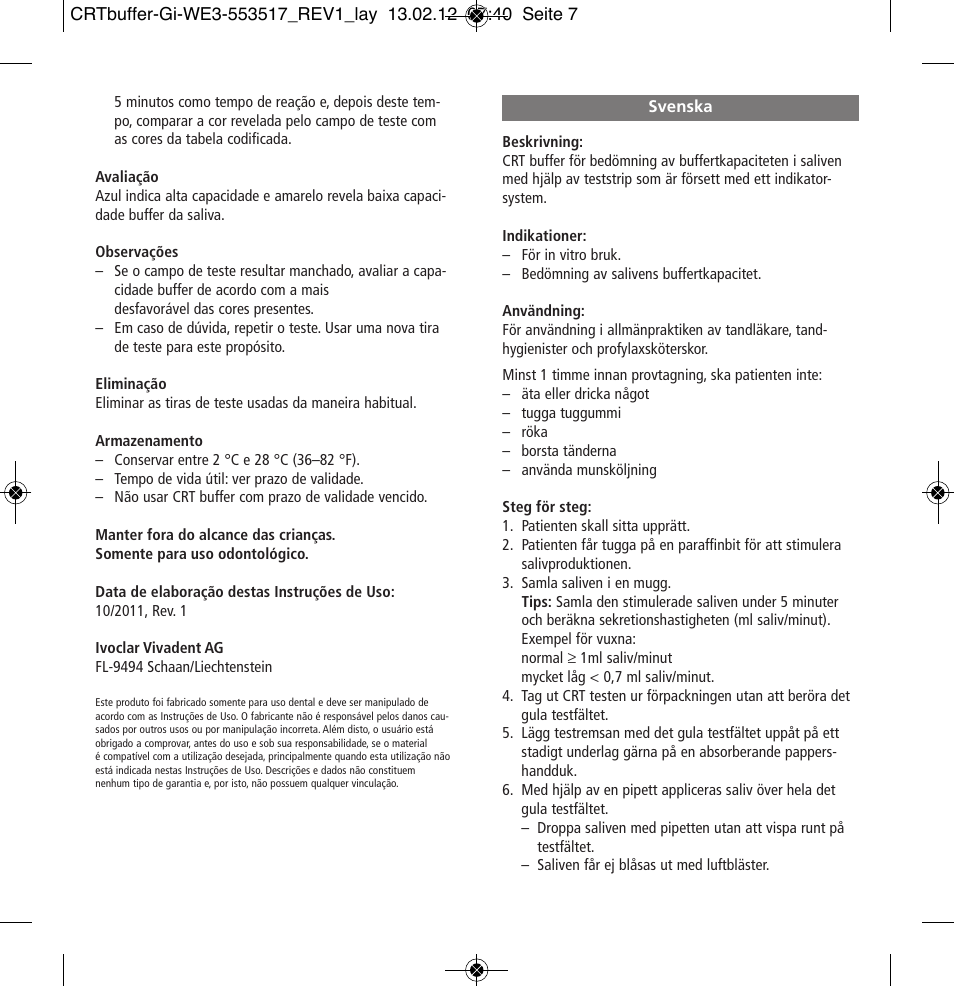 Svenska | Ivoclar Vivadent CRT buffer User Manual | Page 7 / 20