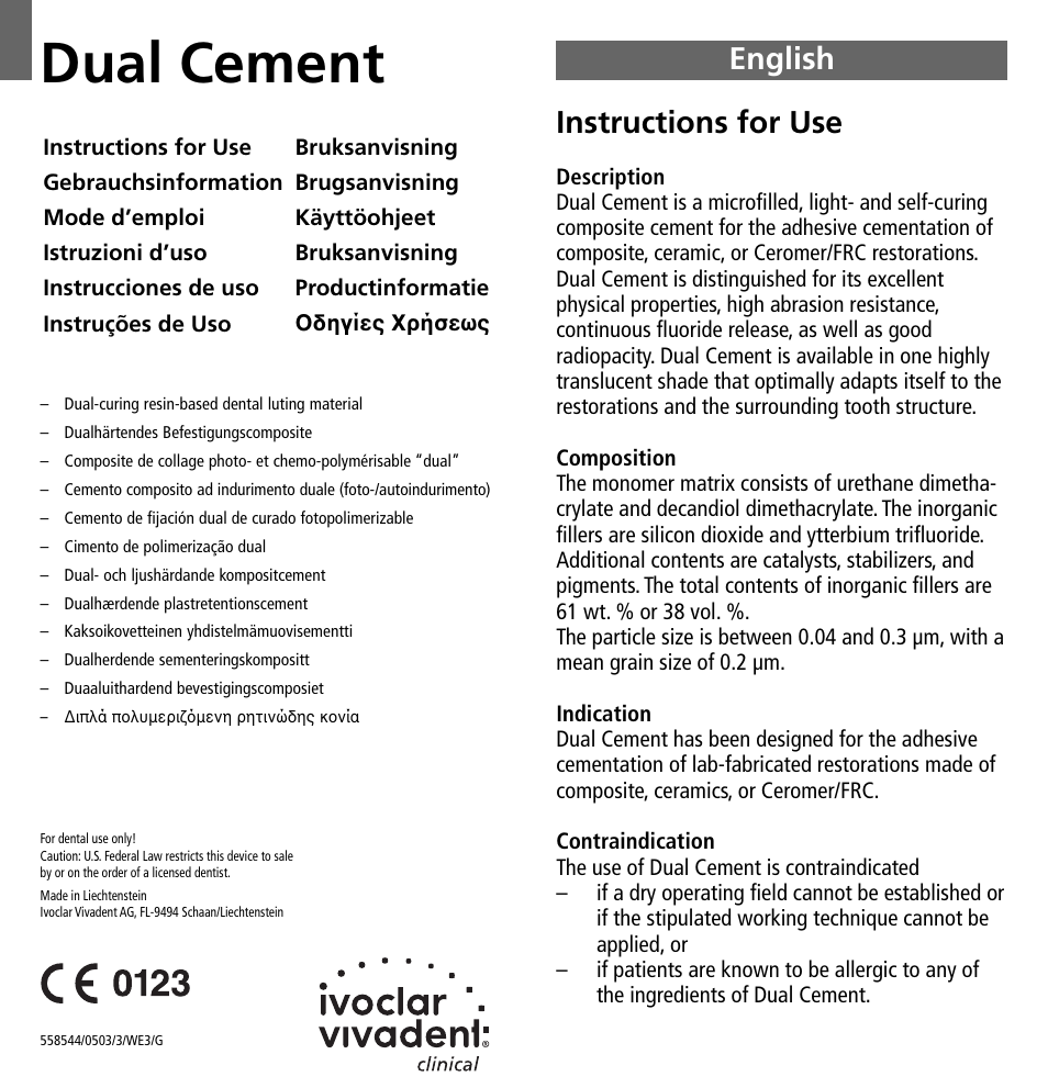 Ivoclar Vivadent Dual Cement User Manual | 33 pages