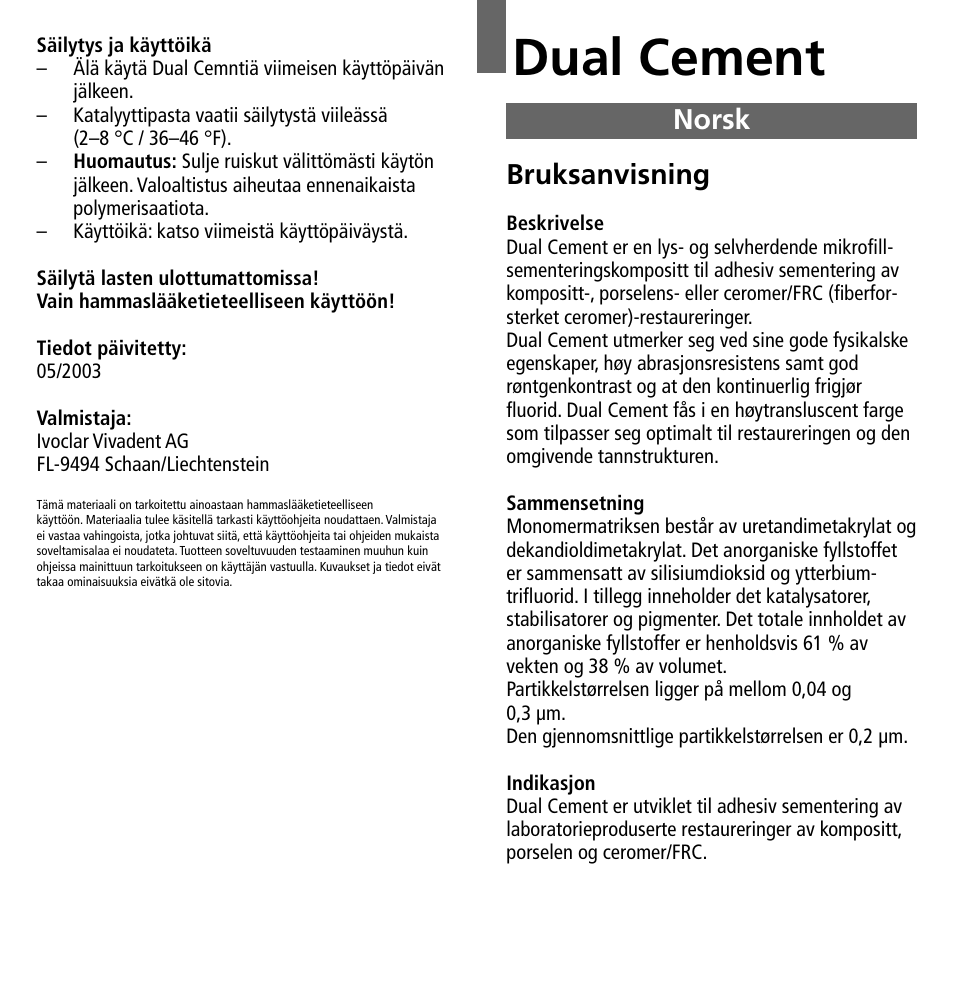 Norsk, Dual cement, Bruksanvisning | Ivoclar Vivadent Dual Cement User Manual | Page 24 / 33