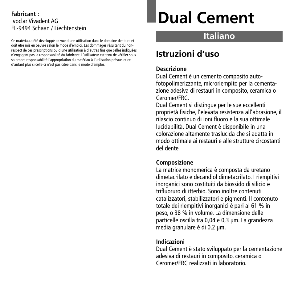 Italiano, Dual cement | Ivoclar Vivadent Dual Cement User Manual | Page 9 / 33