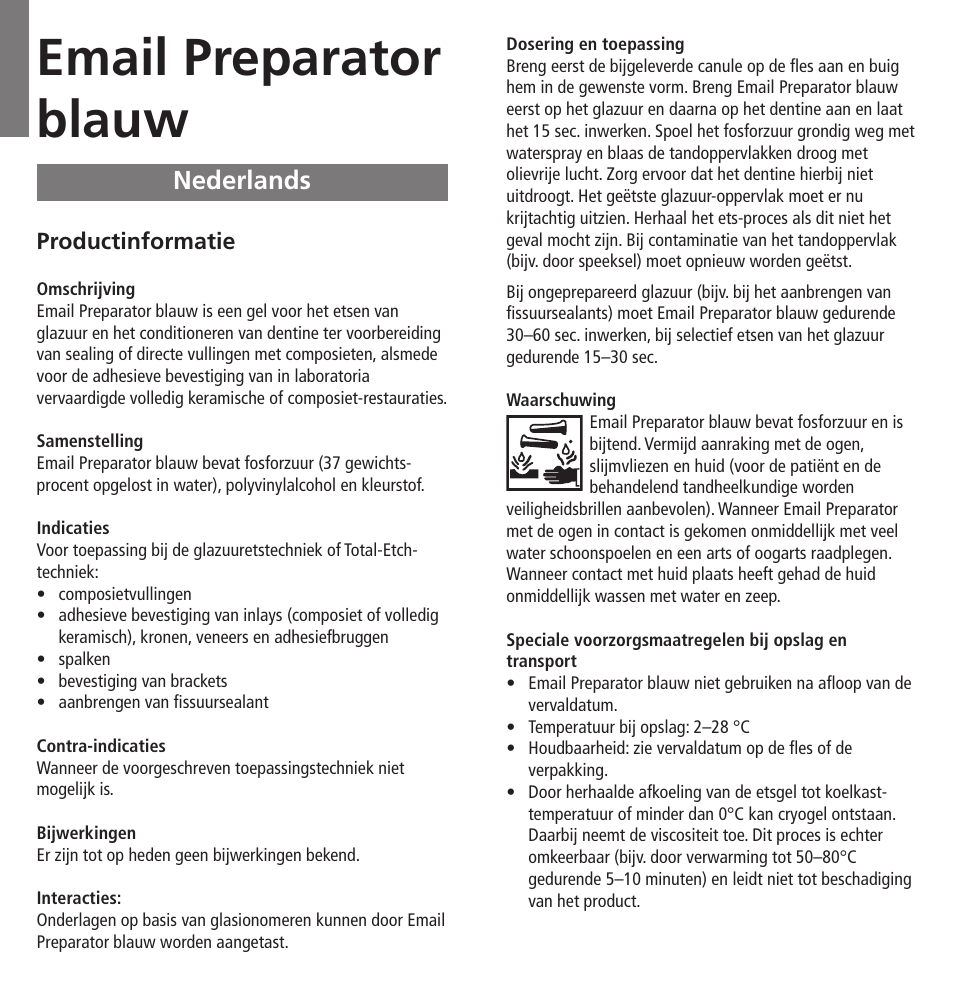 Nederlands, Email preparator blauw | Ivoclar Vivadent Email Preparator blue User Manual | Page 14 / 17