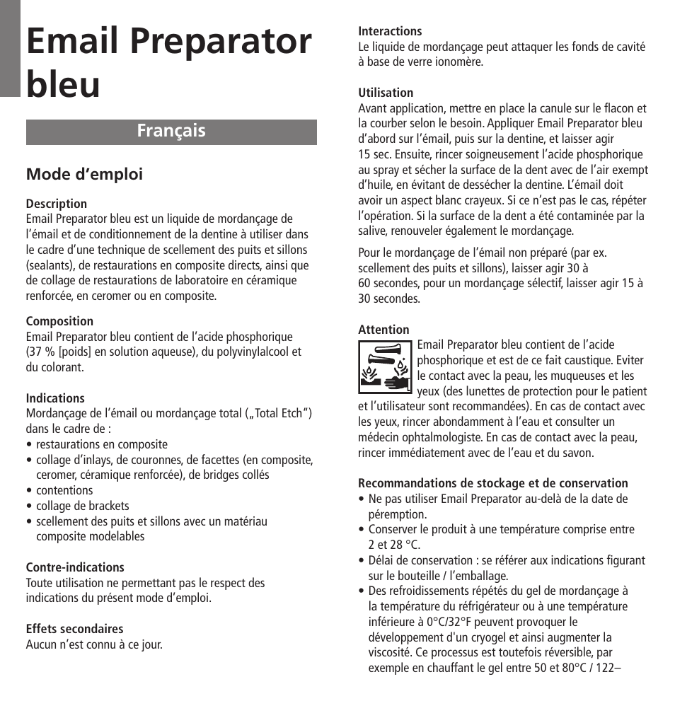 Français, Email preparator bleu | Ivoclar Vivadent Email Preparator blue User Manual | Page 4 / 17