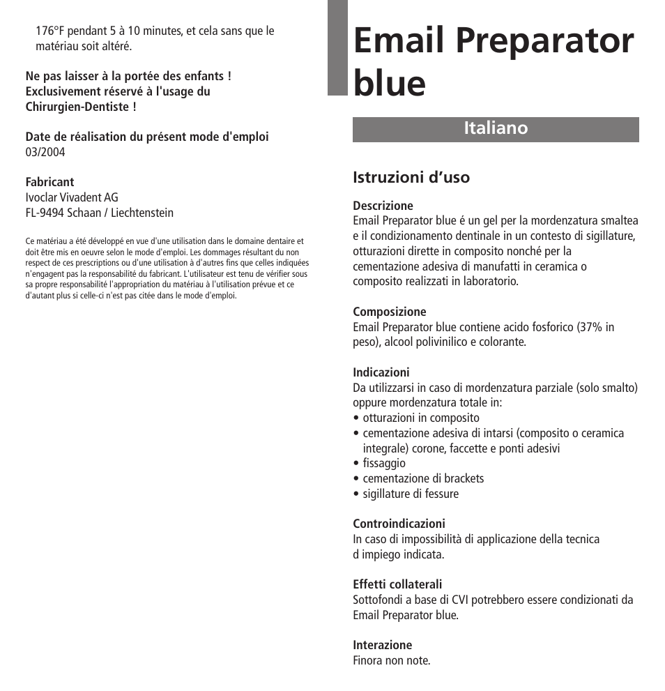 Italiano, Email preparator blue | Ivoclar Vivadent Email Preparator blue User Manual | Page 5 / 17