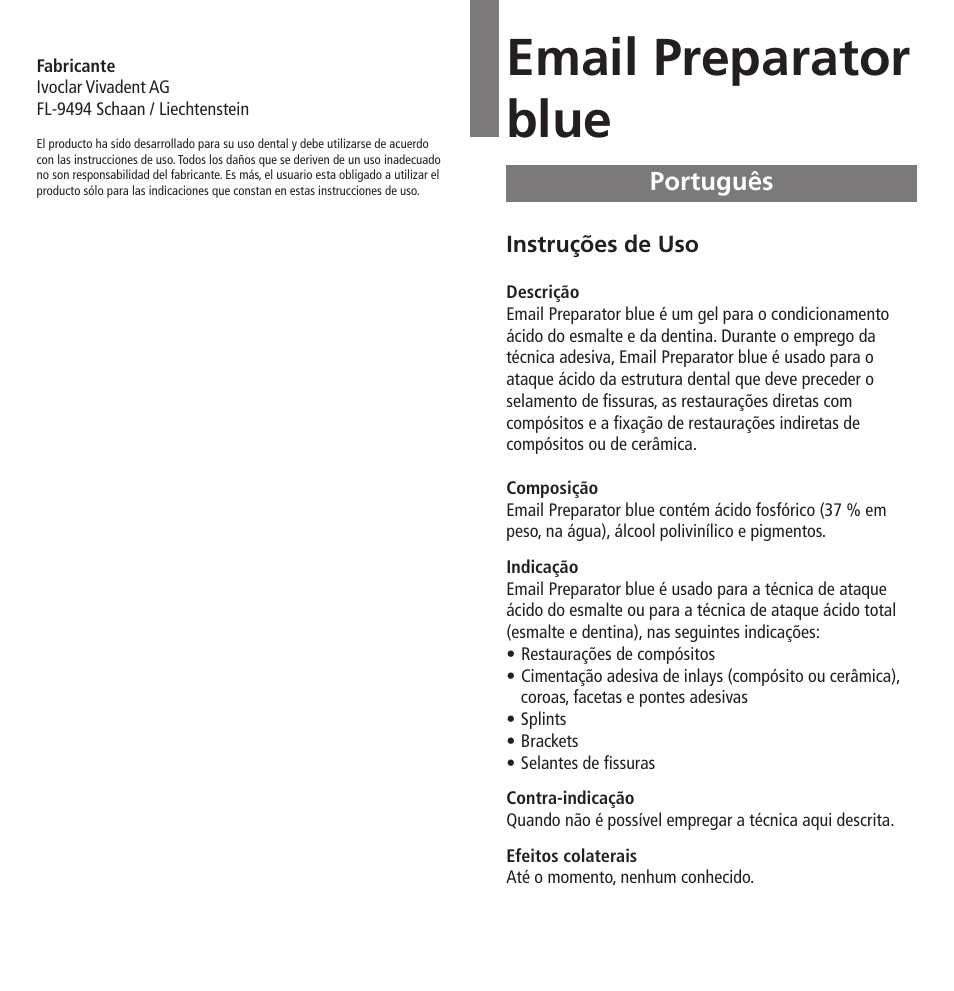 Português, Email preparator blue | Ivoclar Vivadent Email Preparator blue User Manual | Page 8 / 17