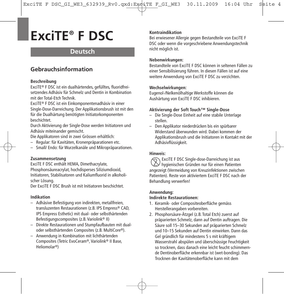 Deutsch, Excite, F dsc | Ivoclar Vivadent ExciTE F DSC User Manual | Page 4 / 40