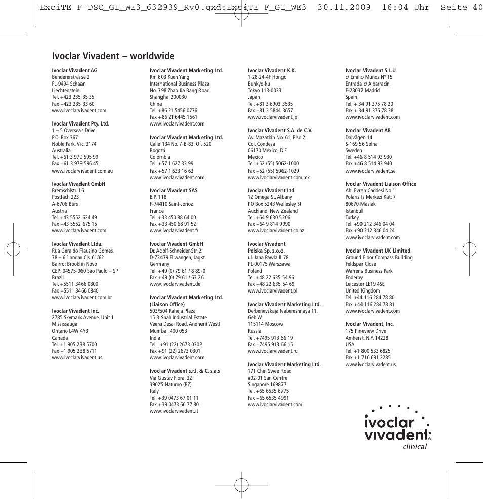 Ivoclar vivadent – worldwide | Ivoclar Vivadent ExciTE F DSC User Manual | Page 40 / 40