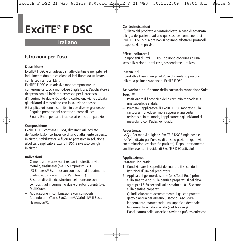 Italiano, Excite, F dsc | Ivoclar Vivadent ExciTE F DSC User Manual | Page 9 / 40