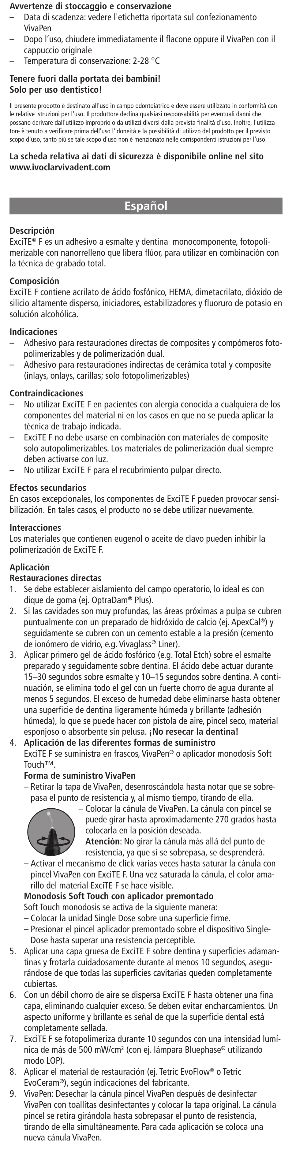 Español | Ivoclar Vivadent ExciTE F User Manual | Page 8 / 48