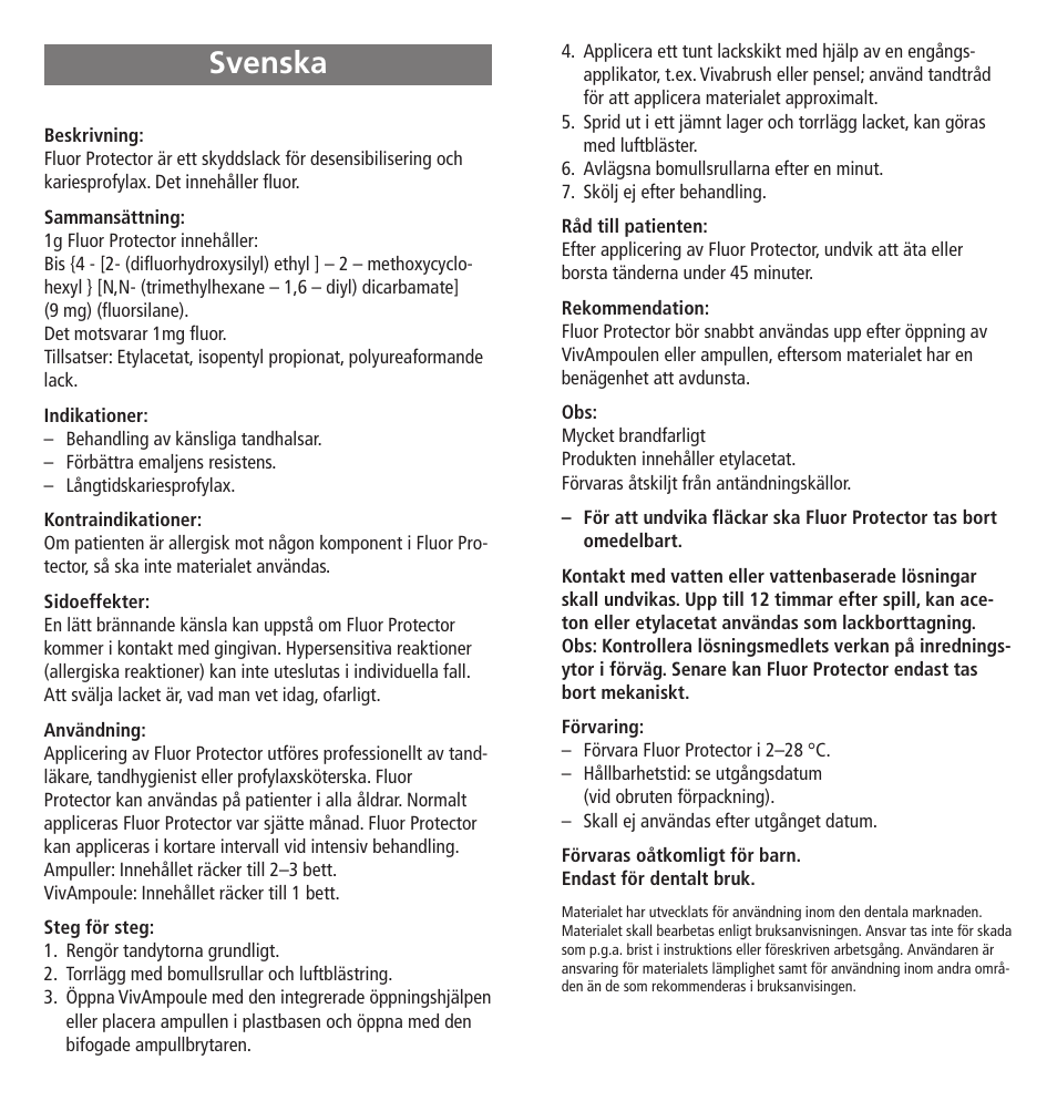 Svenska | Ivoclar Vivadent Fluor Protector User Manual | Page 11 / 43