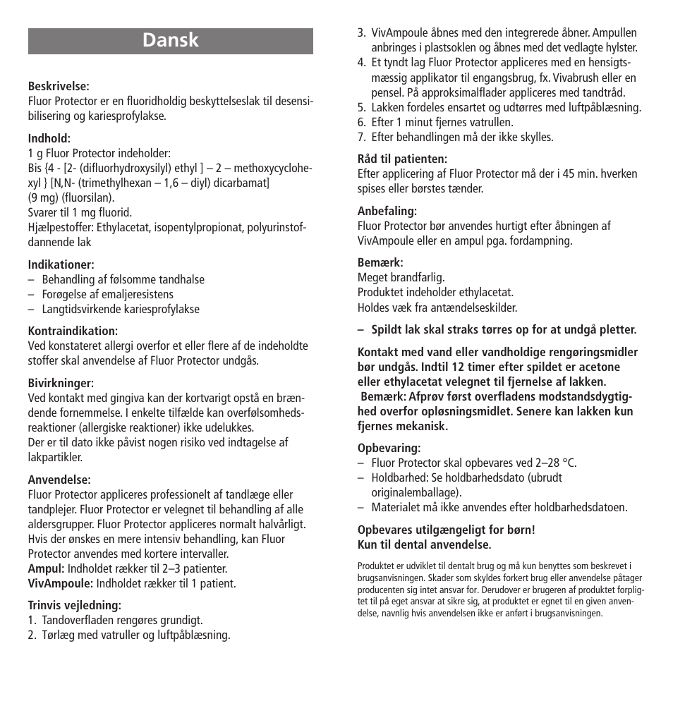 Dansk | Ivoclar Vivadent Fluor Protector User Manual | Page 12 / 43