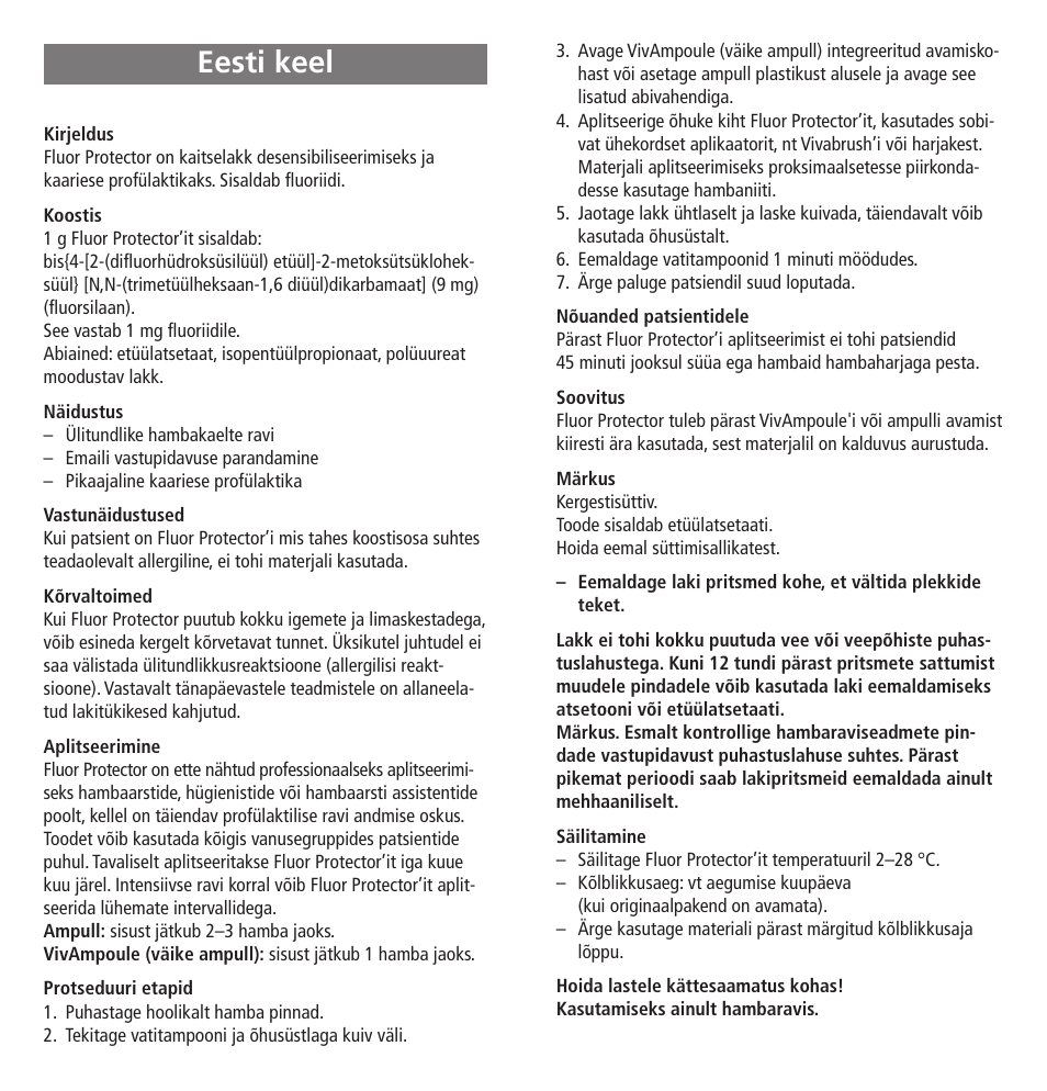 Eesti keel | Ivoclar Vivadent Fluor Protector User Manual | Page 38 / 43