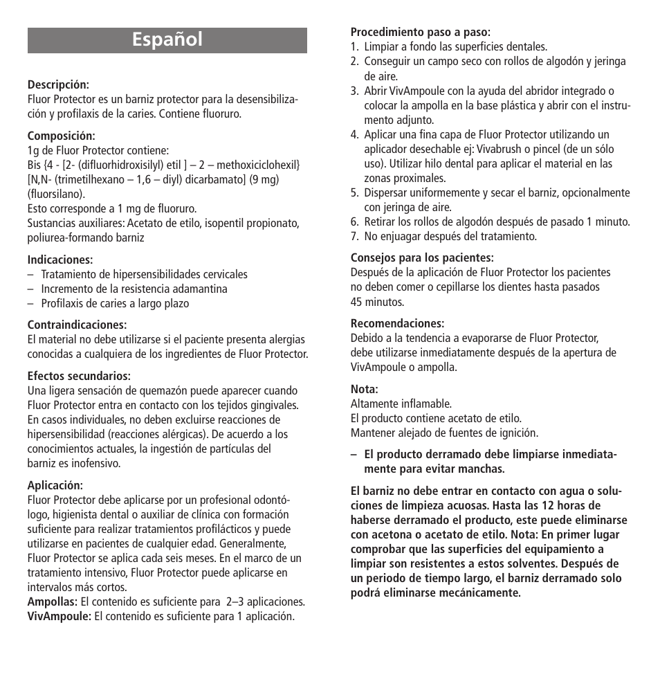 Español | Ivoclar Vivadent Fluor Protector User Manual | Page 8 / 43