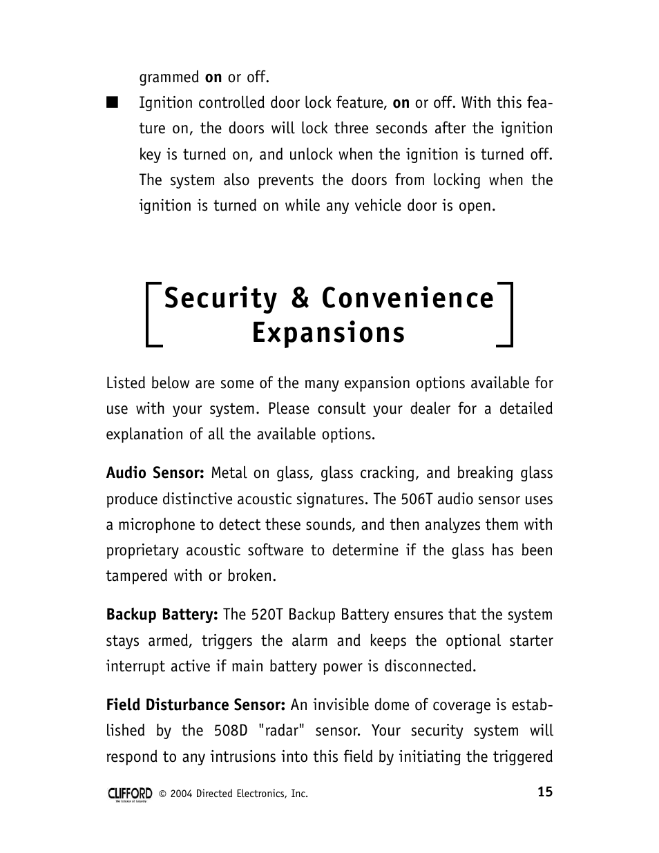 Security & convenience expansions | CLIFFORD 22CX User Manual | Page 20 / 25