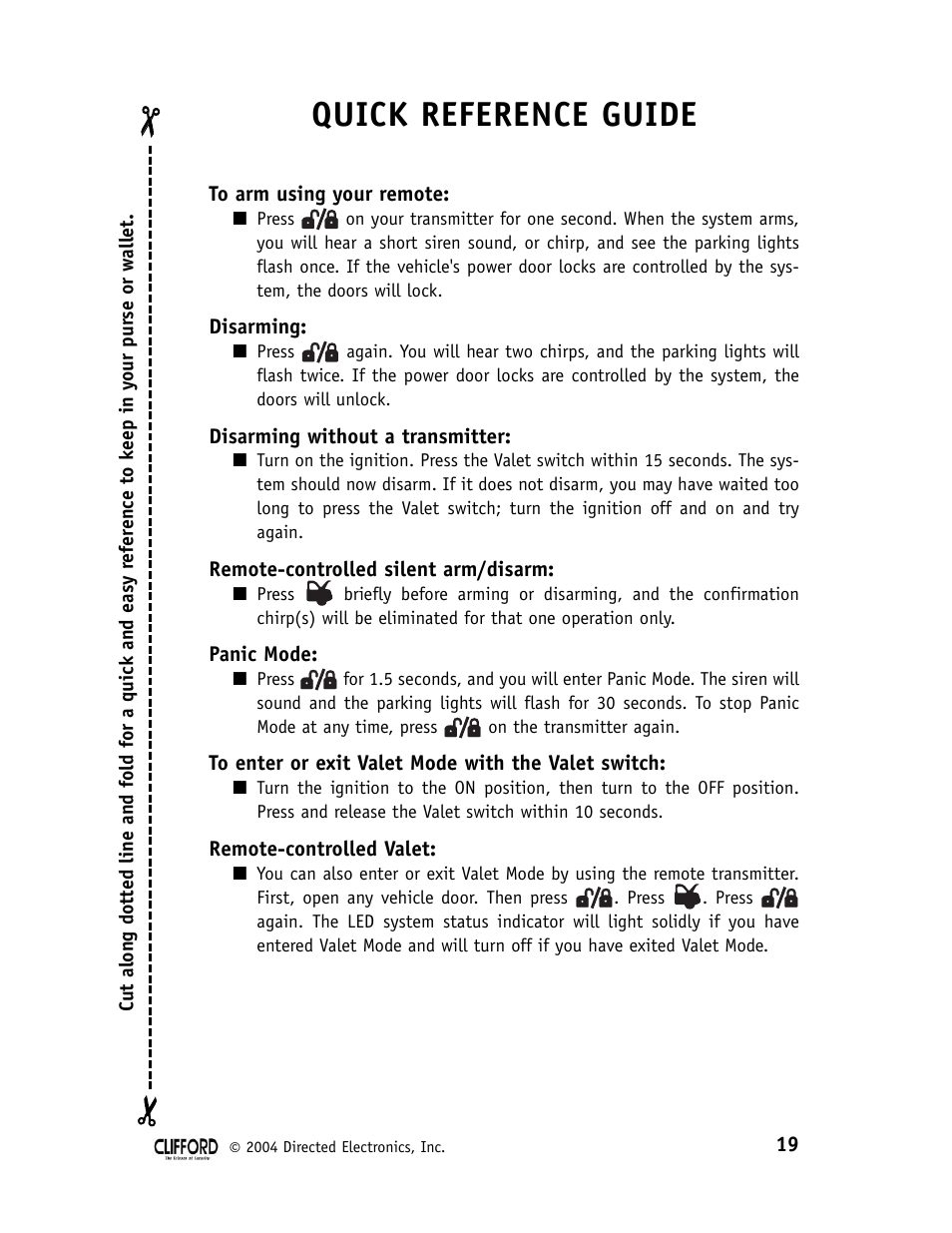 Quick reference guide | CLIFFORD 22CX User Manual | Page 24 / 25