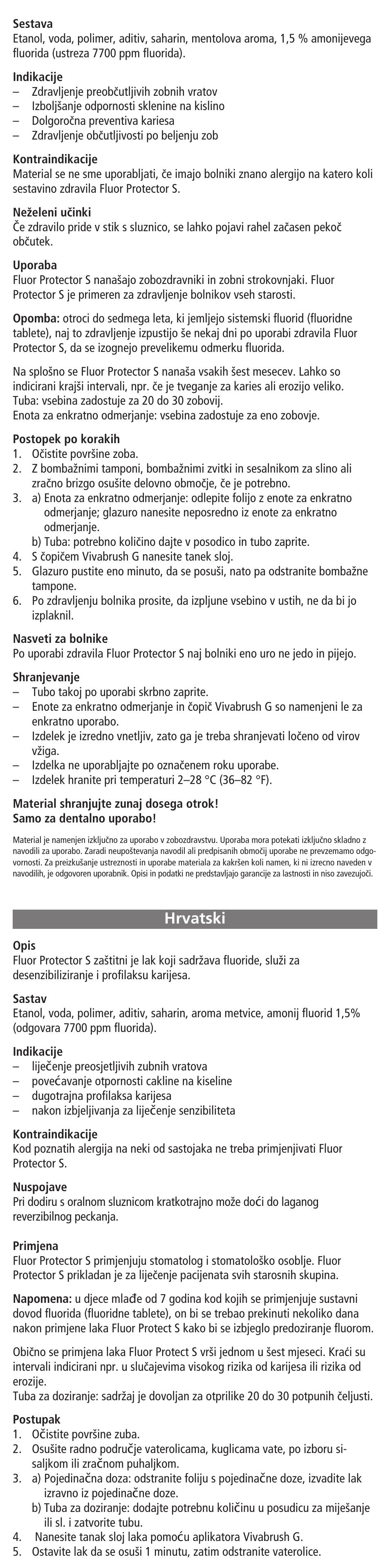 Slovensko, Hrvatski | Ivoclar Vivadent Fluor Protector S User Manual | Page 10 / 20