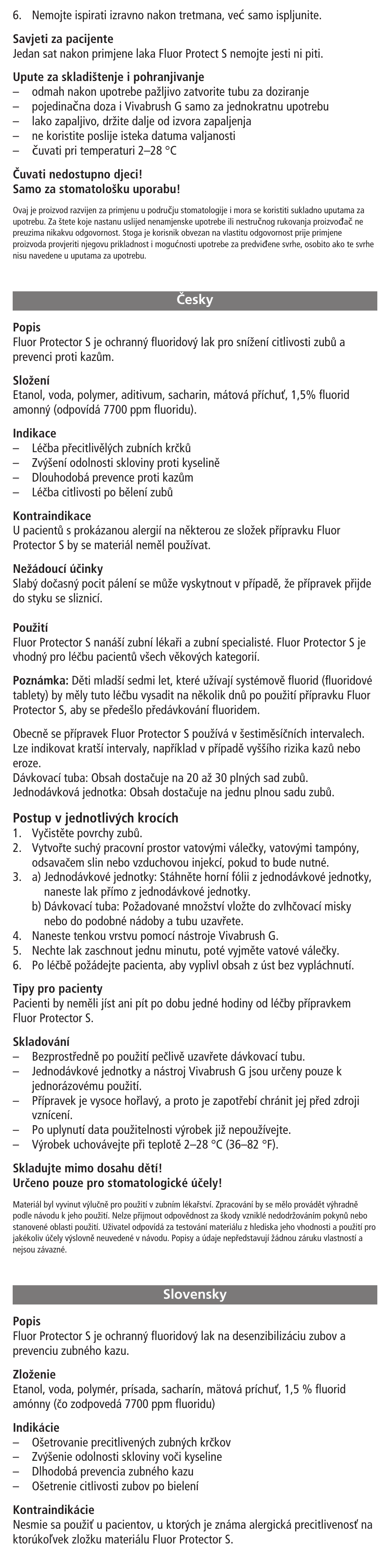 Cesky, Slovensky | Ivoclar Vivadent Fluor Protector S User Manual | Page 11 / 20