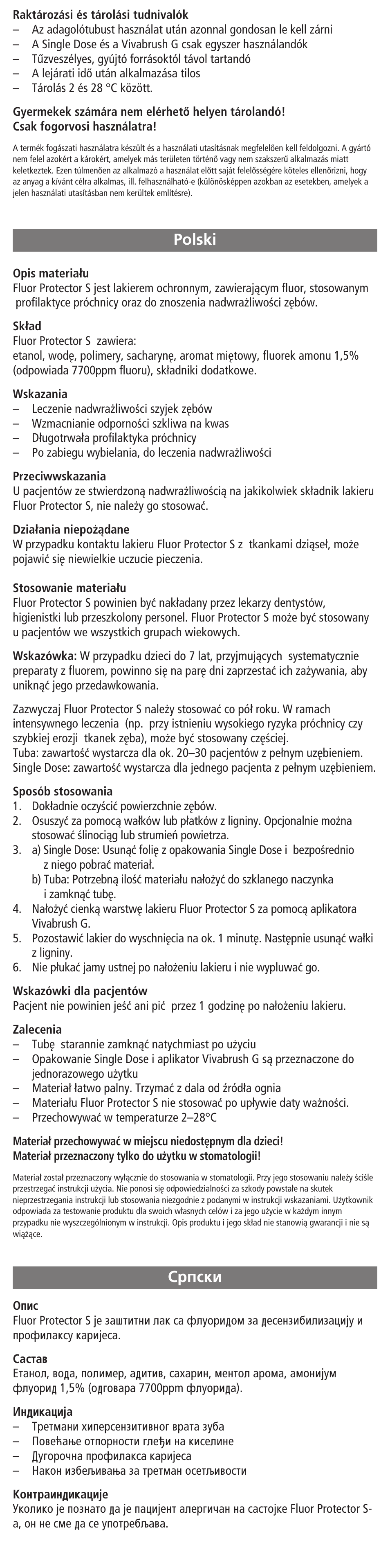 Polski, Serbian, Polski ëôòíë | Ivoclar Vivadent Fluor Protector S User Manual | Page 13 / 20