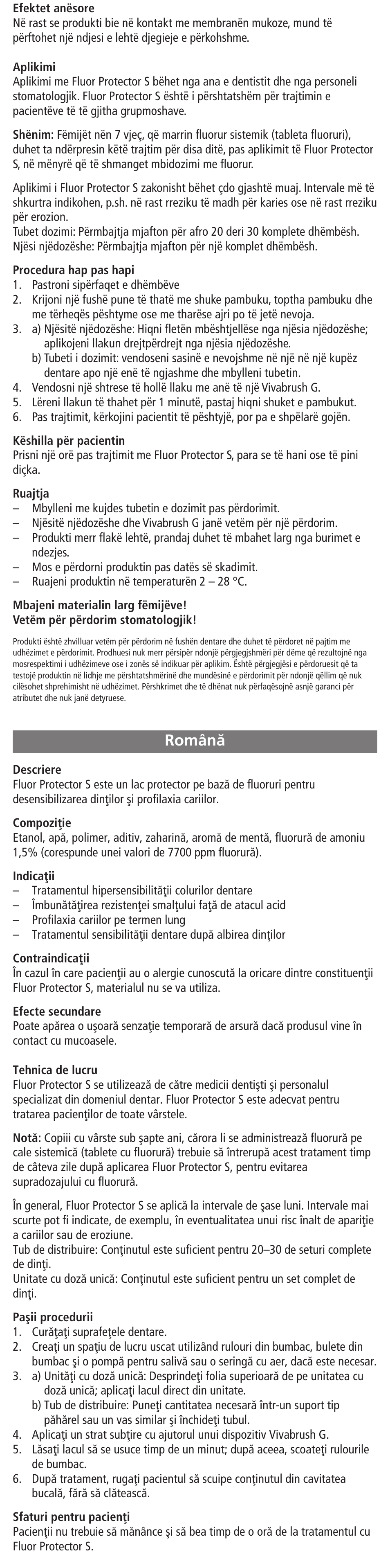 Româna, Românæ | Ivoclar Vivadent Fluor Protector S User Manual | Page 16 / 20