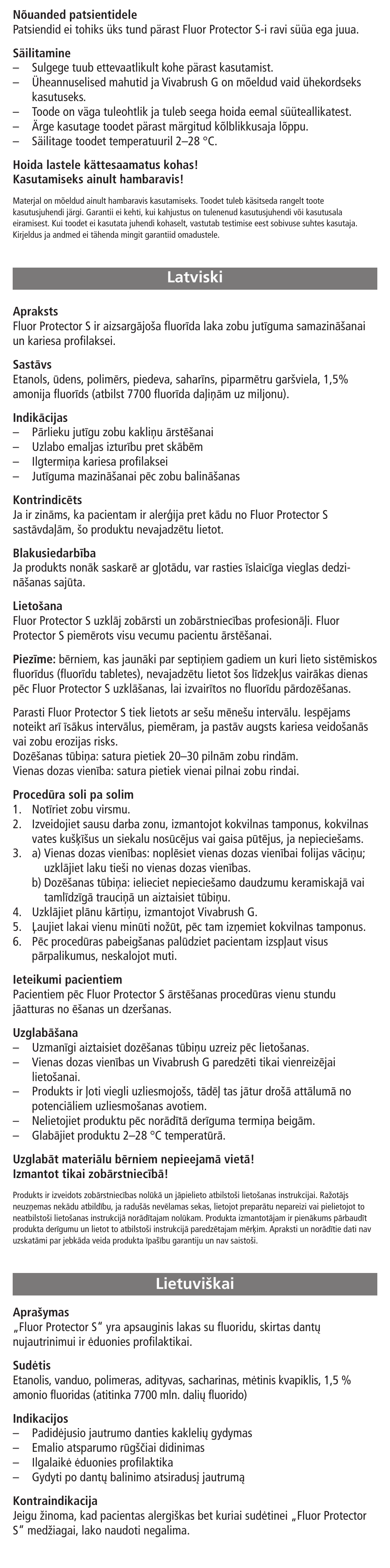 Latviski, Lietuviskai, Latviski lietuvi‰kai | Ivoclar Vivadent Fluor Protector S User Manual | Page 19 / 20