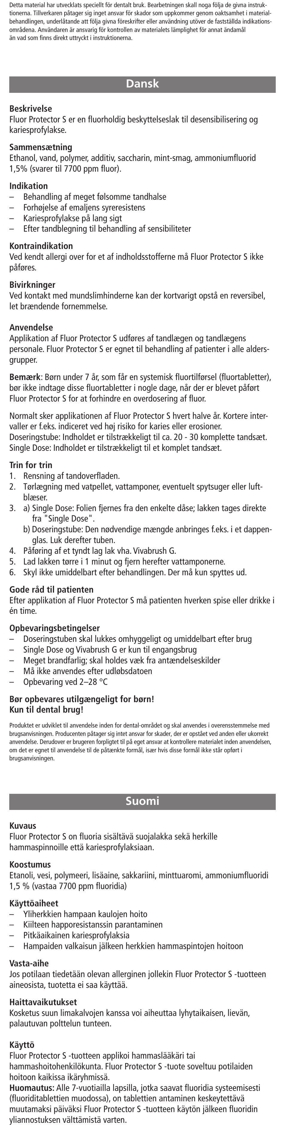 Dansk, Suomi, Dansk suomi | Ivoclar Vivadent Fluor Protector S User Manual | Page 6 / 20