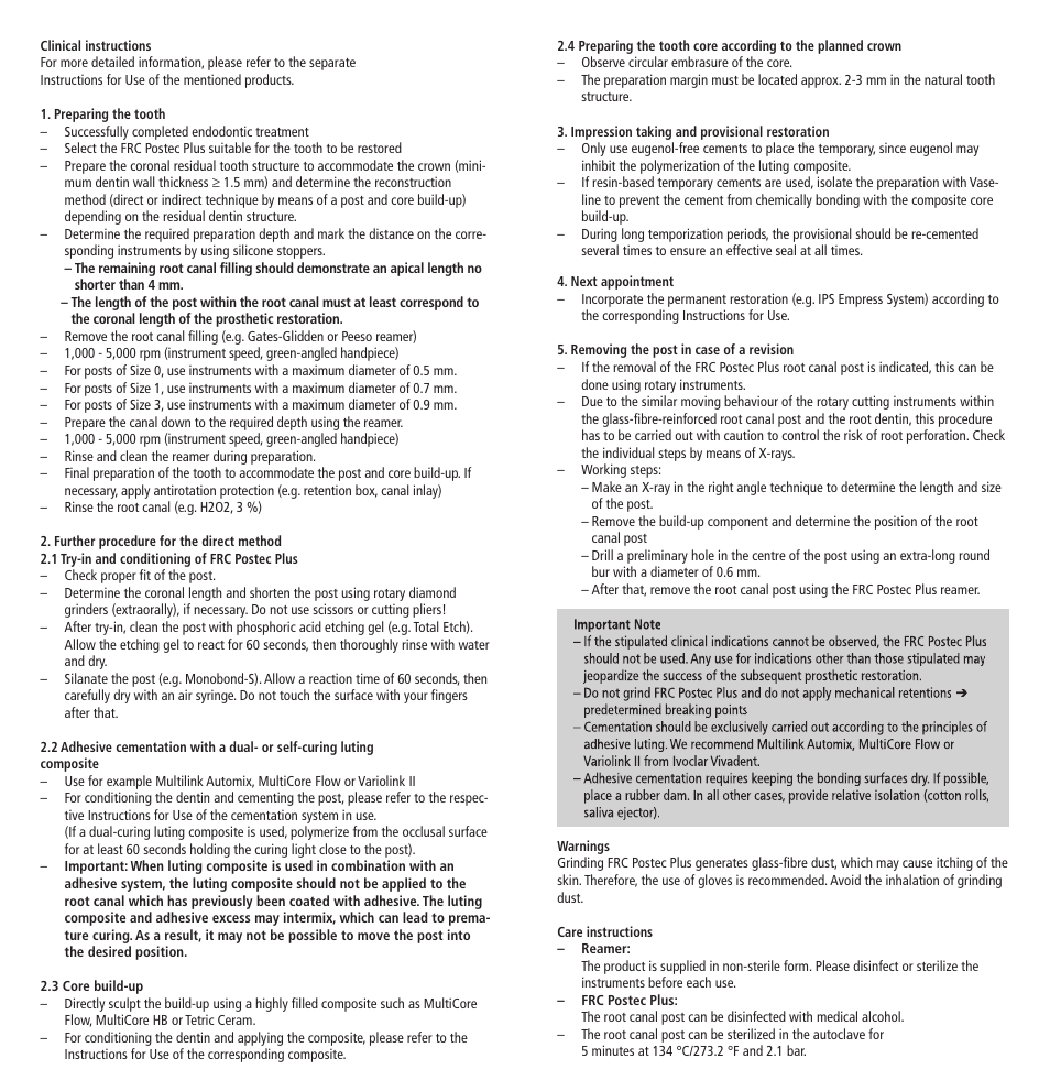 Ivoclar Vivadent FRC Postec Plus User Manual | Page 2 / 32