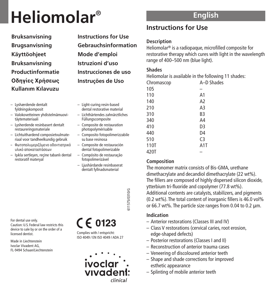 Ivoclar Vivadent Heliomolar User Manual | 35 pages