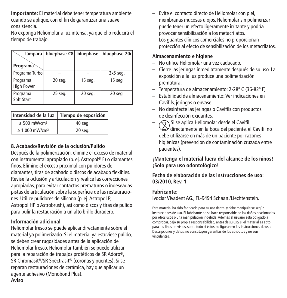 Ivoclar Vivadent Heliomolar User Manual | Page 13 / 35