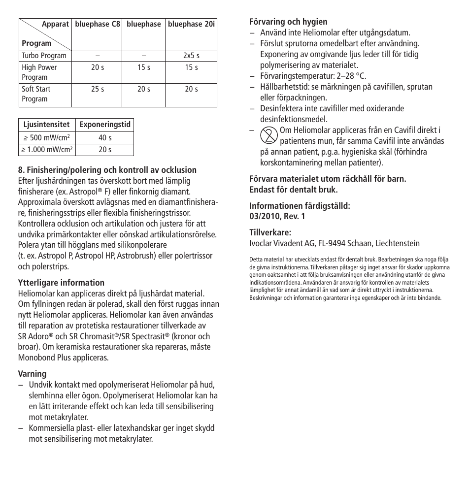 Ivoclar Vivadent Heliomolar User Manual | Page 18 / 35